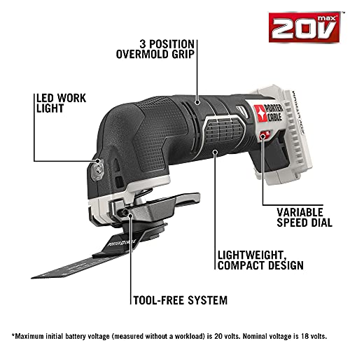 PORTER-CABLE 20V MAX* Oscillating Tool with 11-Piece Accessories, Tool Only (PCC710B)