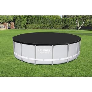 Bestway Round PVC 16 Foot Pool Cover for Above Ground Pro Frame Pools with Drain Holes and Secure Tie-Down Ropes, Black (Cover Only)