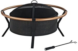crosley furniture yuma outdoor fire pit with oversized bowl and copper ring - black and copper