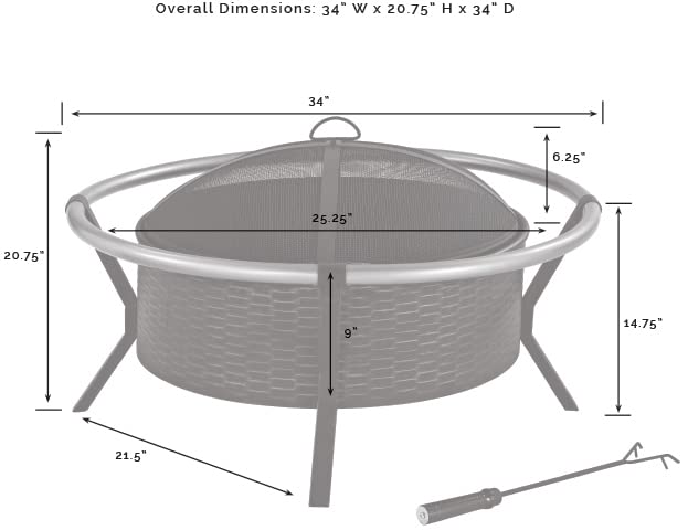 Crosley Furniture Yuma Outdoor Fire Pit with Oversized Bowl and Copper Ring - Black and Copper