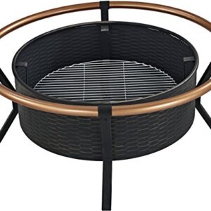 Crosley Furniture Yuma Outdoor Fire Pit with Oversized Bowl and Copper Ring - Black and Copper