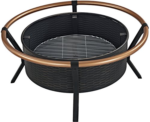 Crosley Furniture Yuma Outdoor Fire Pit with Oversized Bowl and Copper Ring - Black and Copper