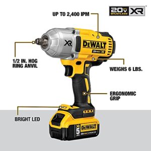 DEWALT 20V MAX* XR Cordless Impact Wrench Kit with Hog Ring Anvil, 1/2-Inch (DCF899HP2)