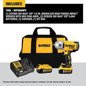 DEWALT 20V MAX* XR Cordless Impact Wrench Kit with Hog Ring Anvil, 1/2-Inch (DCF899HP2)