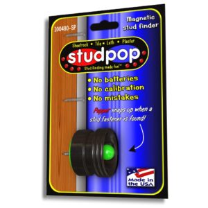 StudPoP"Original" Magnetic Stud Finder.Finds metal fasteners holding the wall board to the studs.Unique 1" diam moving magnet gives both an audible click and a visual movement when fastener is found
