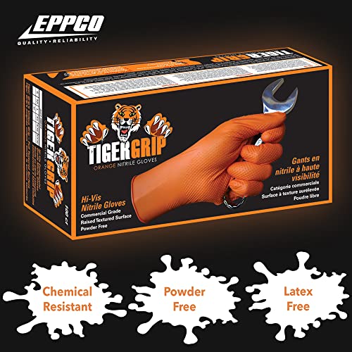 EPPCO TigerGrip 8-Mil Nitrile Glove Disposable Powder, Latex Free Textured Superior Grip Orange Gloves, Large, Box of 100