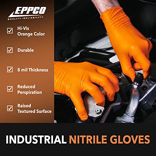 EPPCO TigerGrip 8-Mil Nitrile Glove Disposable Powder, Latex Free Textured Superior Grip Orange Gloves, Large, Box of 100