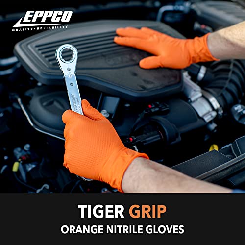 EPPCO TigerGrip 8-Mil Nitrile Glove Disposable Powder, Latex Free Textured Superior Grip Orange Gloves, Large, Box of 100