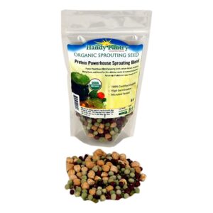 handy pantry sprouting seeds organic protein powerhouse blend (adzuki, garbonzo, mung bean & snow pea) 8 oz.