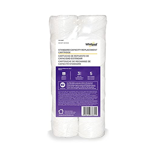 Whirlpool Whole Home String Wound Sediment Filters WHKF-WHSW, NSF Certified 5-Micron Filtration, 2-Pack, Standard Capacity Reduces Sand, Sil, Silt, Rust, and Protects Dishwasher and Laundry Appliances