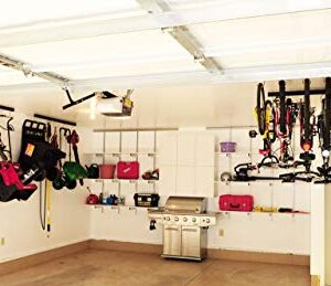 Titan Track Adjustable Overhead Garage Ceiling Storage Rack (74" Length) Holds 50lbs. per Hook, Plus 1 Additional Hook per Track Free