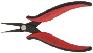 hakko chp pn-2007 long-nose pliers, flat nose, flat outside edge, serrated jaws, 32mm jaw length, 3mm nose width, 3mm thick steel, original version