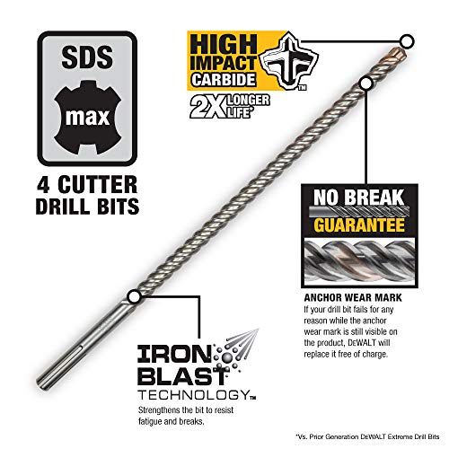 DEWALT Drill Bit, High Impact, 4 Cutter, SDS MAX, 1-1/2-Inch x 31-Inch x 36-Inch (DW5859)