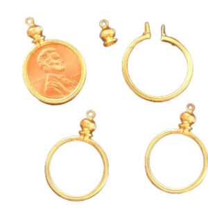1 cent / usa penny coin holder bezel gold tone ~ for charm, necklace, pendant, display (pack of 4)