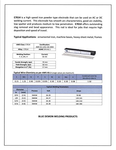 Blue Demon 7014 X 3/32" X 14' X 5LB Plastic Iron Powder Carbon Steel Electrode