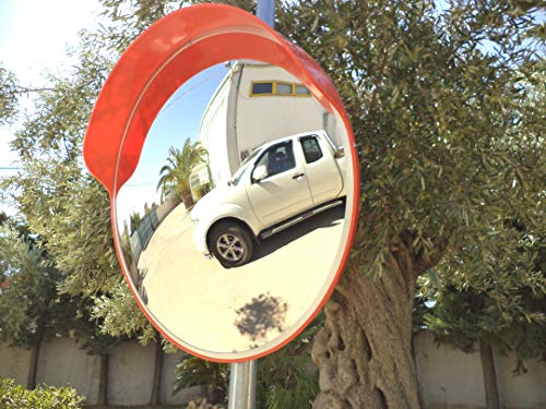 ECM-60-o Convex Polycarbonate Traffic Mirror, Orange color, diameter 24" (60cm), for Road Safety and Shop Security with Adjustable Fixing Bracket for Pole 1 1/2" (48 mm)