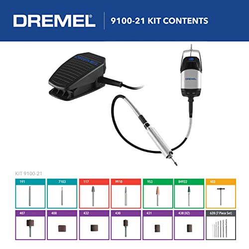 Dremel 9100-21 Fortiflex 2.5 Amp Flex Shaft Powerful Rotary Tool Kit- Hands-Free Speed Control for Precision Crafts & Projects, Detail Sander, Polisher, Engraver, Etcher