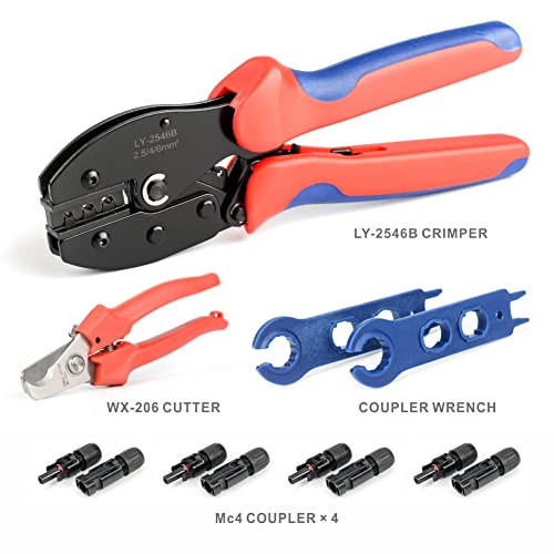 iCrimp Solar PV Panel Crimping Tool Kit, c/w Solar Connector Crimper works for AWG14-10,2.5/4/6mm², Solar Connectors, Wire Cable Cutter, Solar Spanner Wrench, All in One Oxford Bag