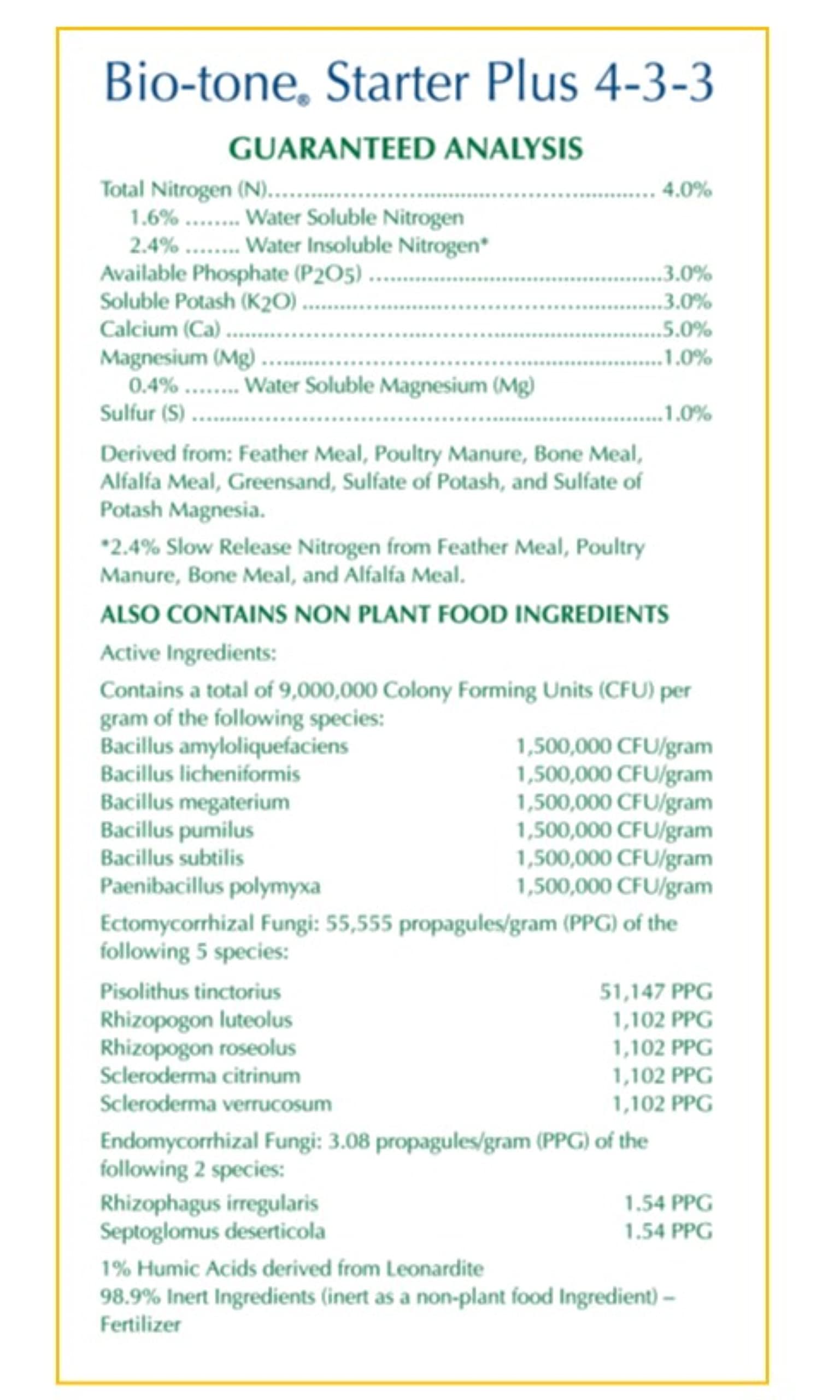 Espoma Organic Bio-Tone Starter Plus 4-3-3 Natural & Organic Starter Plant Food with Both Endo & Ecto Mycorrhizae; 18 lb. Bag; The Ultimate Starter Plant Food