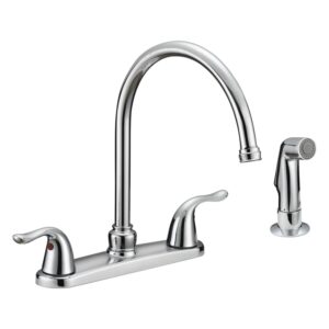 ez-flo kitchen faucet, kitchen sink faucet with 2 handles and pull-out side sprayer, 4-hole installation, chrome, 10201