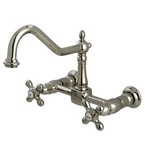 kingston brass ks1248ax heritage bridge kitchen faucet, brushed nickel