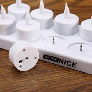 WoneNice Rechargeable Tea Lights Flickering Flameless Candles with Charging Base and AC Adapter, Romantic Deco for Home Parties, Restaurants, Weddings, Christmas