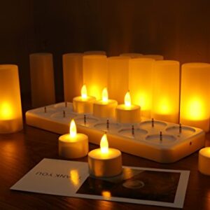 WoneNice Rechargeable Tea Lights Flickering Flameless Candles with Charging Base and AC Adapter, Romantic Deco for Home Parties, Restaurants, Weddings, Christmas