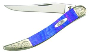 case cutlery 910096lp/e engraved lollypop small texas toothpick corelon pocket knife with stainless steel blades, pink/blue/violet
