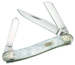 case cutlery 9318wp/e engraved pearl medium stockman corelon pocket knife with stainless steel blades, white