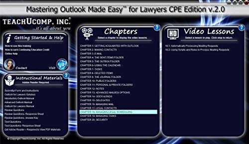 TEACHUCOMP Video Training Tutorial for Lawyers/Attorneys for Microsoft Outlook 2013 Product Key Card (Download) Course and PDF Manual