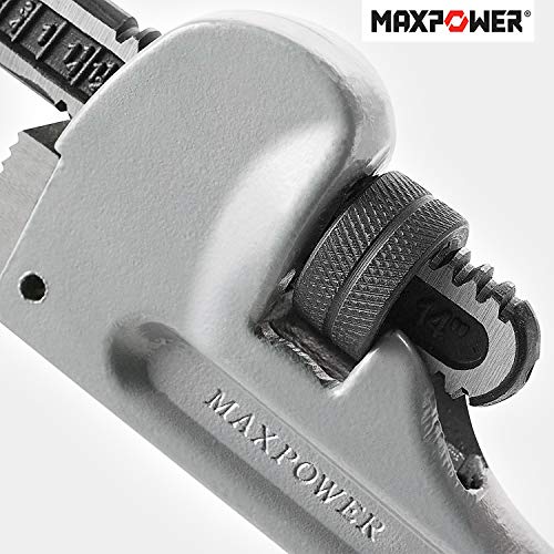 MAXPOWER 14-Inch Pipe Wrench, 40% Lighter Aluminum Plumbing Wrench, Heavy Duty Straight Pipe Wrenches Jaw Max Capacity 2 inch