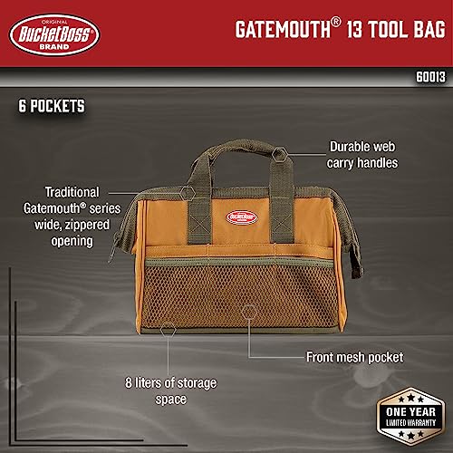 Bucket Boss Gatemouth 13 Tool Bag in Brown, 60013, 8 liters