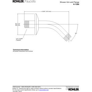 KOHLER K-7395-BN MasterShower Showerarm and Flange, 5-3/8-Inch Long, Vibrant Brushed Nickel