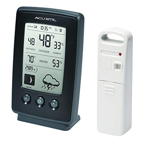 AcuRite Digital Weather Forecaster with Indoor/Outdoor Temperature, Humidity, and Moon Phase (00829), Black