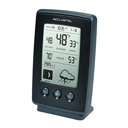 AcuRite Digital Weather Forecaster with Indoor/Outdoor Temperature, Humidity, and Moon Phase (00829), Black