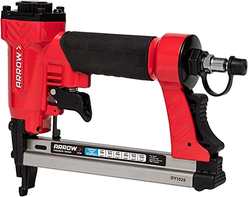 Arrow PT50 Oil-Free Pneumatic Staple Gun, Professional Heavy-Duty Stapler for Wood, Upholstery, Carpet, Wire Fencing, Fits 1/4”, 5/16”, 3/8", 1/2", 9/16” Staples , Red