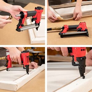 Arrow PT50 Oil-Free Pneumatic Staple Gun, Professional Heavy-Duty Stapler for Wood, Upholstery, Carpet, Wire Fencing, Fits 1/4”, 5/16”, 3/8", 1/2", 9/16” Staples , Red