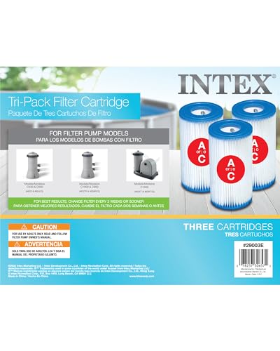 INTEX 29003E Type A Pool Filter Cartridge: For INTEX Filter Pumps – Easy-To-Clean – Dacron Paper – Efficient Filtration – Three Pack
