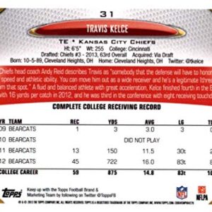 Kansas City Chiefs 2013 Topps Complete Regular Issue 12 Card Team Set Featuring Travis Kelce Mint Rookie Card #31