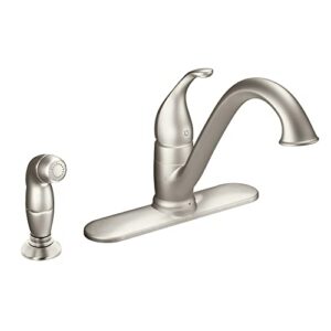 moen 7840srs camerist one-handle low arc kitchen faucet with side spray, spot resist stainless, 0.375