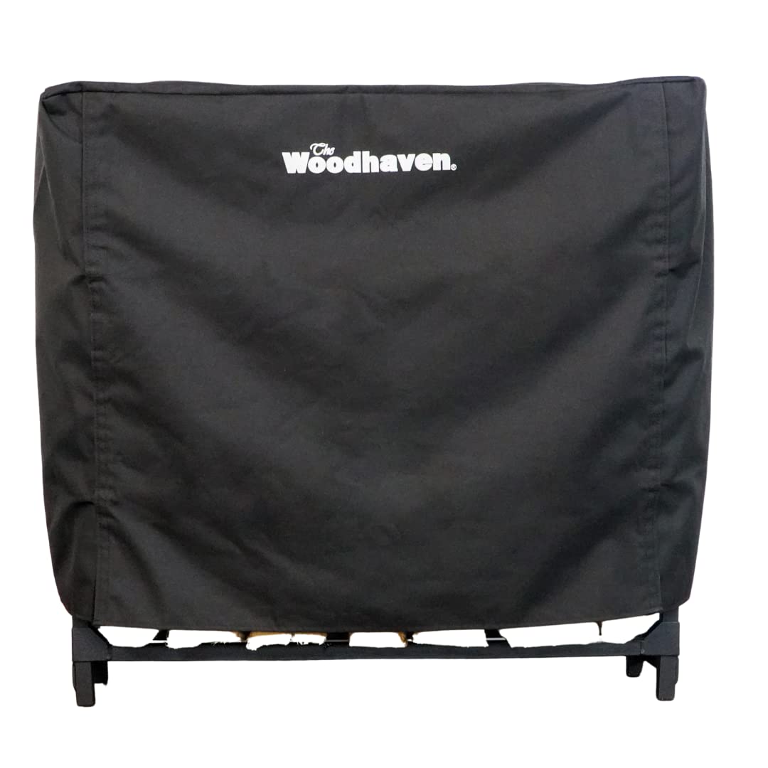 Woodhaven 3 Foot Waterproof Full Cover - Covers 1/8 Cord Outdoor Firewood Rack - Reinforced Vinyl With Velcro Straps - Keeps Logs Dry (Black)