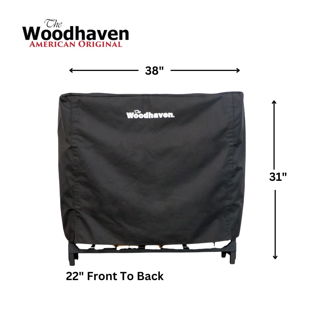 Woodhaven 3 Foot Waterproof Full Cover - Covers 1/8 Cord Outdoor Firewood Rack - Reinforced Vinyl With Velcro Straps - Keeps Logs Dry (Black)