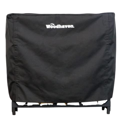 Woodhaven 4 Foot Waterproof Full Cover - Covers 1/4 Cord Woodhaven Outdoor Firewood Rack - Reinforced Vinyl With Velcro Straps - Keeps Logs Dry (Black)