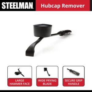 Steelman HubCap Remover Auto Tool for Mechanics, Heavy-Duty Steel, Large/Rubber Hammer Face, Wide Prying Blade, Knobbed Handle