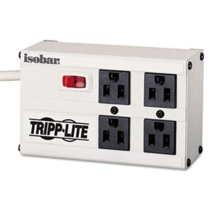 robust surge, spike and line noise protection. - tripplite isobar4 isobar surge suppressor, metal, 4 outlet, 6ft cord, 3330 joules