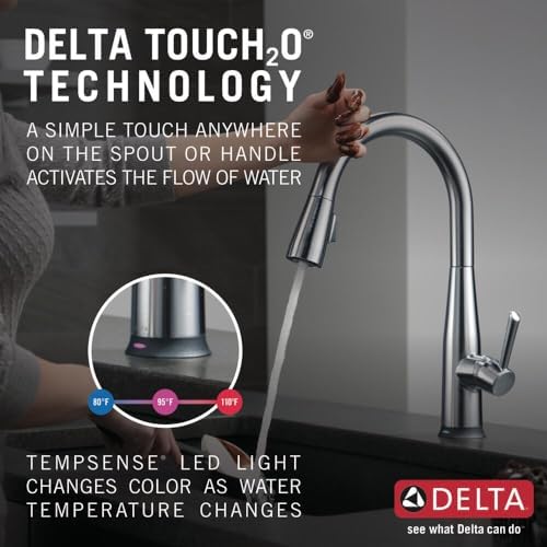 Delta Faucet Essa Touch Kitchen Faucet Brushed Nickel, Kitchen Faucets with Pull Down Sprayer, Kitchen Sink Faucet, Touch Faucet for Kitchen Sink, Touch2O Technology, Arctic Stainless 9113T-AR-DST