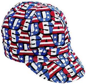 mutual industries 00210-00000-6625 kromer red white blue usa style welder cap, cotton, length 5", width 6"