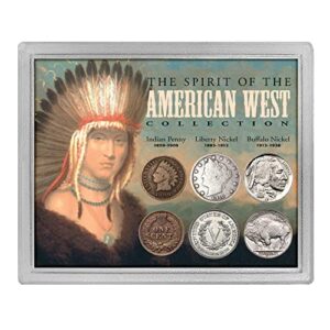 american coin treasures spirit of the american west penny and nickel coin collection, protective acrylic case, certificate of authenticity, manufacturer's warranty