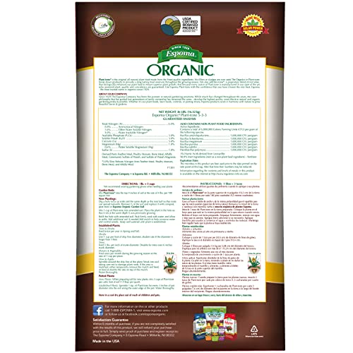 Espoma Organic Plant-Tone 5-3-3 Natural & Organic All Purpose Plant Food; 36 lb. Bag; The Original Organic Fertilizer for All Flowers, Vegetables, Trees, and Shrubs