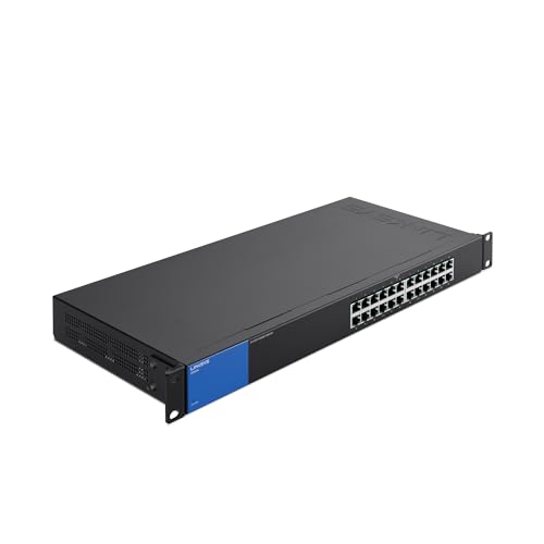 Linksys LGS124 24 Port Gigabit Unmanaged Network Switch - Home & Office Ethernet Switch Hub with Metal Housing - Wall Mount or Desktop Ethernet Splitter, Plug & Play